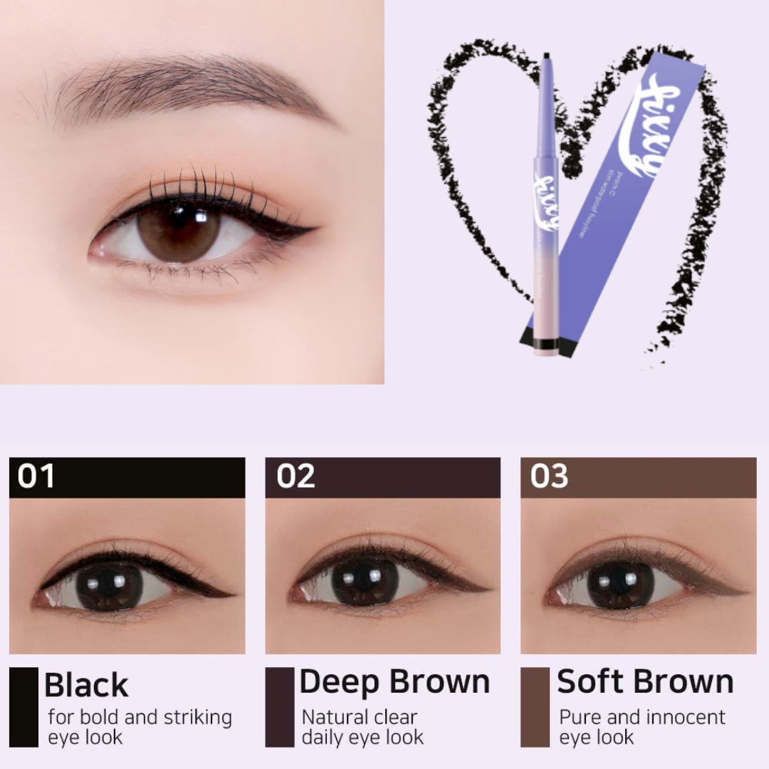 PEACH C Slim Waterproof Fixxyliner - Eyeliner 3 Colours no smudge korean beauty 2mm slim tip