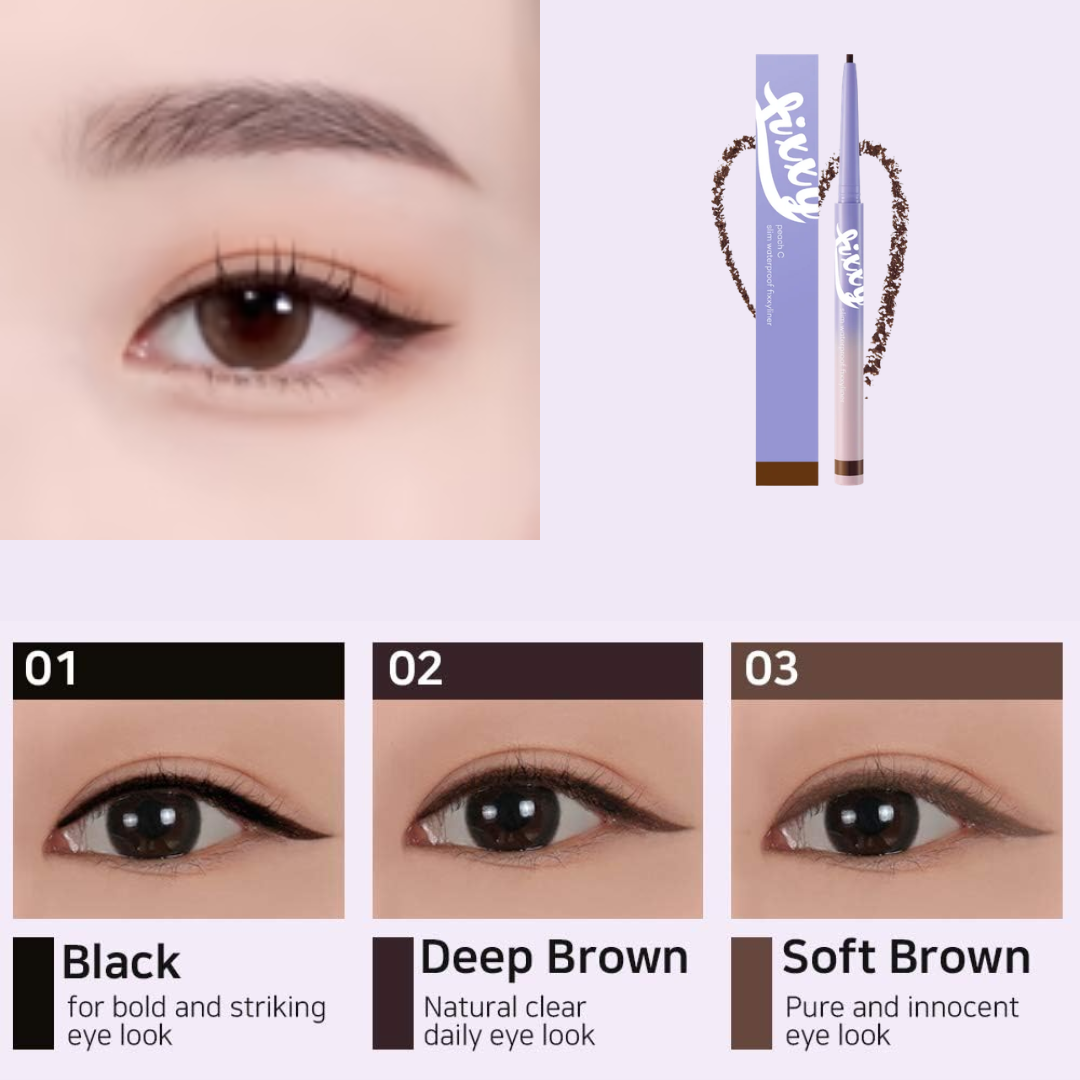 PEACH C Slim Waterproof Fixxyliner - Eyeliner 3 Colours no smudge korean beauty 2mm slim tip