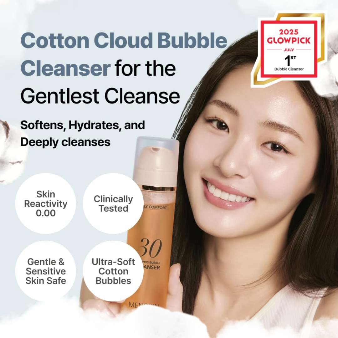 MENOKIN - 30 Sec Cotton Bubble Cleanser 150ml, Low pH Gentle Double Facial Cleanser