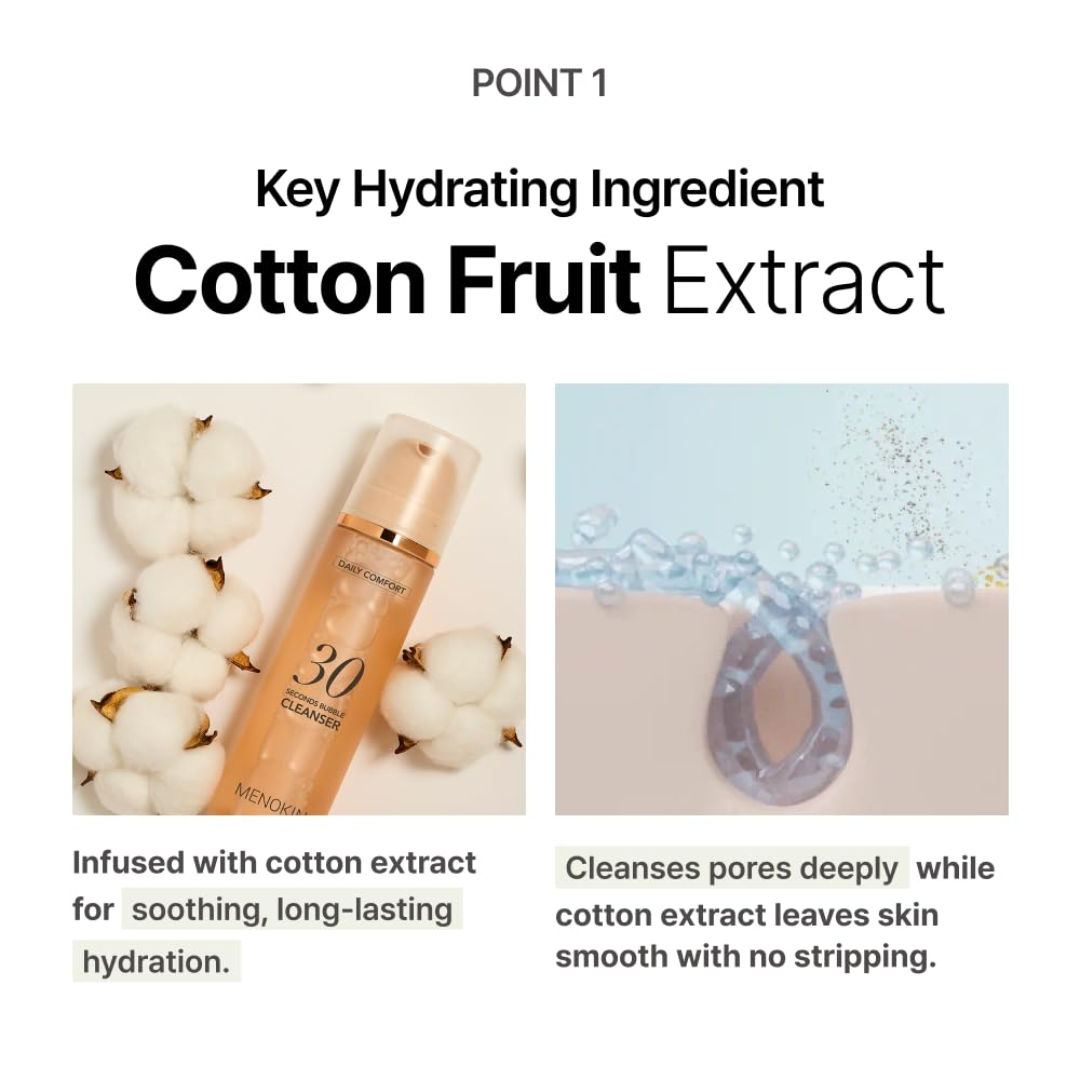 MENOKIN - 30 Sec Cotton Bubble Cleanser 150ml, Low pH Gentle Double Facial Cleanser