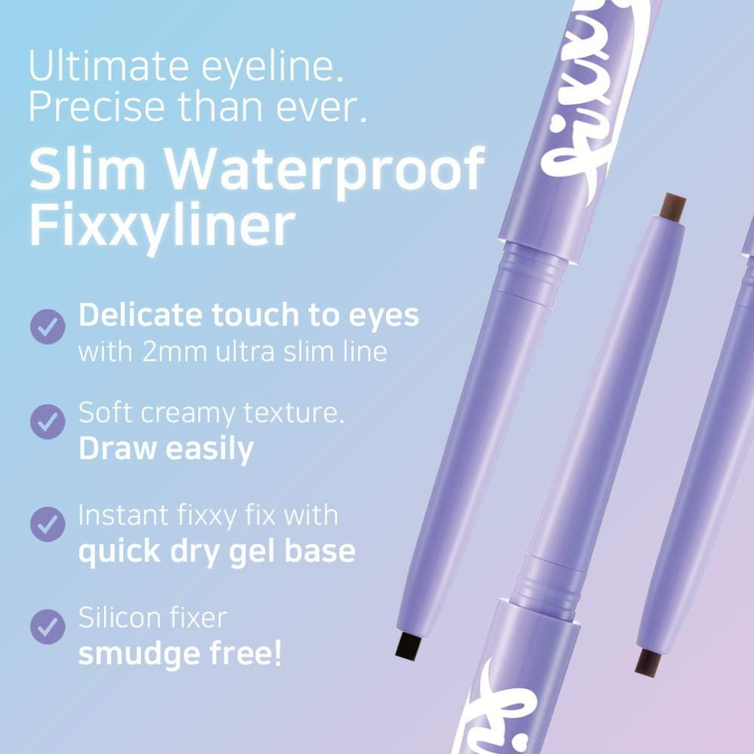 PEACH C Slim Waterproof Fixxyliner - Eyeliner 3 Colours no smudge korean beauty 2mm slim tip