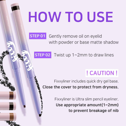 PEACH C Slim Waterproof Fixxyliner - Eyeliner 3 Colours no smudge korean beauty 2mm slim tip